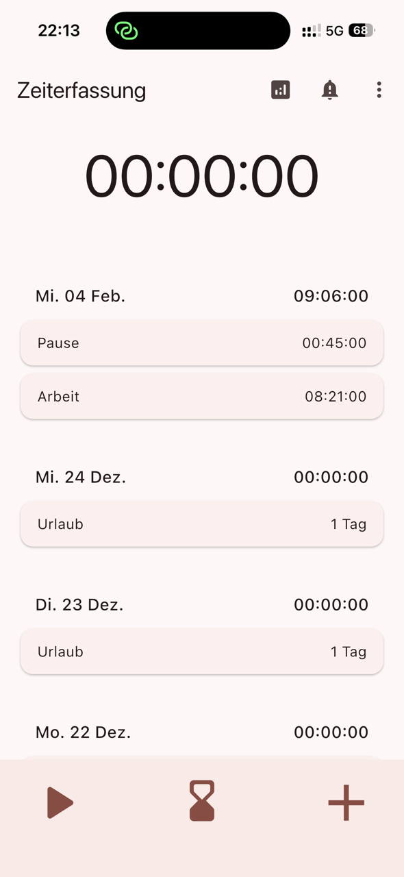 Timer-Ansicht der Malteser Zeiterfassung App